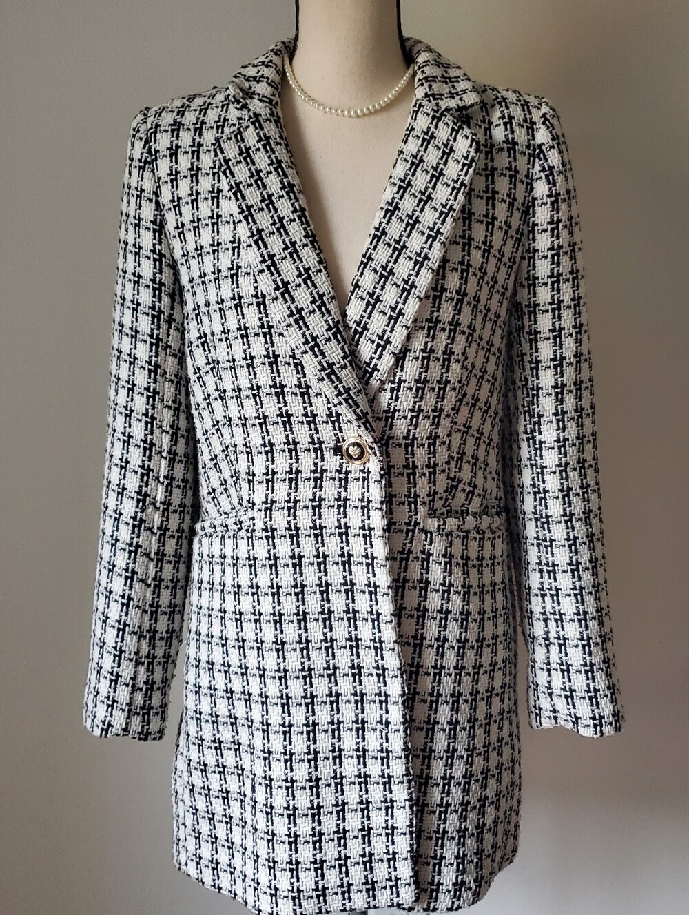 Rachel Zoe Classic Black & White Tweed Women's Blazer Coat Size S